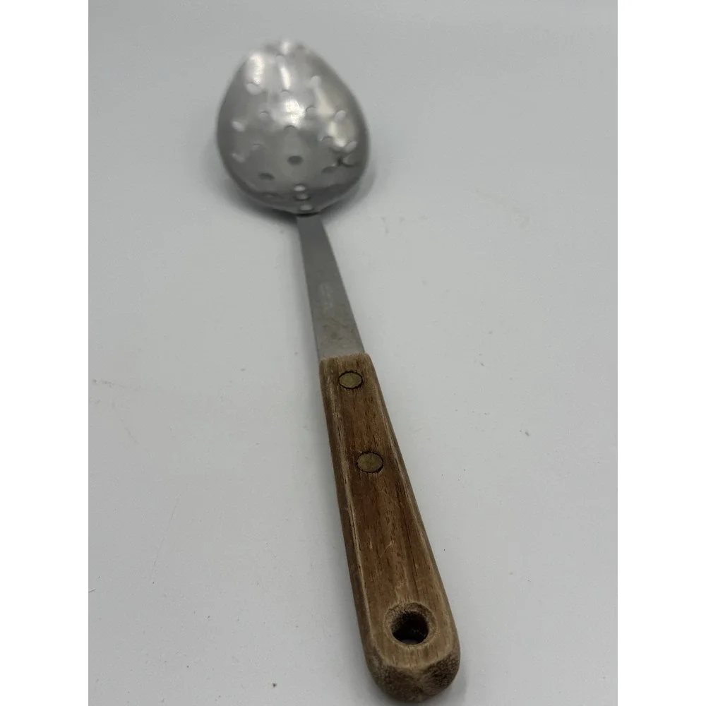 Robinson Vintage Stainless Steel Slotted Serving Spoon with Wood Handle